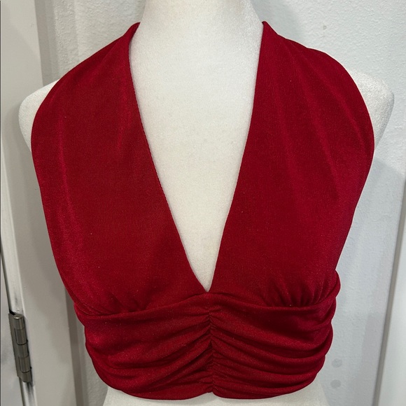 Women’s Elegant Red Halter Top. Summer vacation, tropical, cruise, stylish fun. - Picture 3 of 9